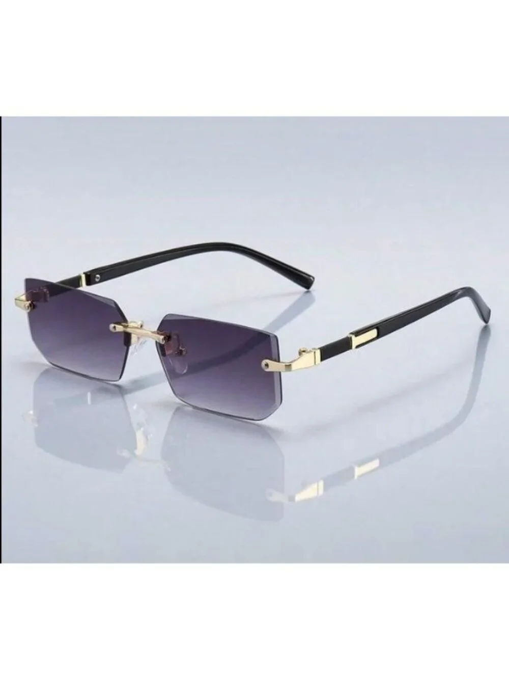 Rectangular Gradient Grey Lens Sunglasses With Gold & Black Arms Unisex
